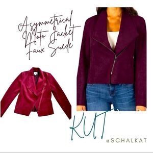 💼Like New KUT Wine Carina Moto Jacket, Asymmetrical Zipper side slash po…
